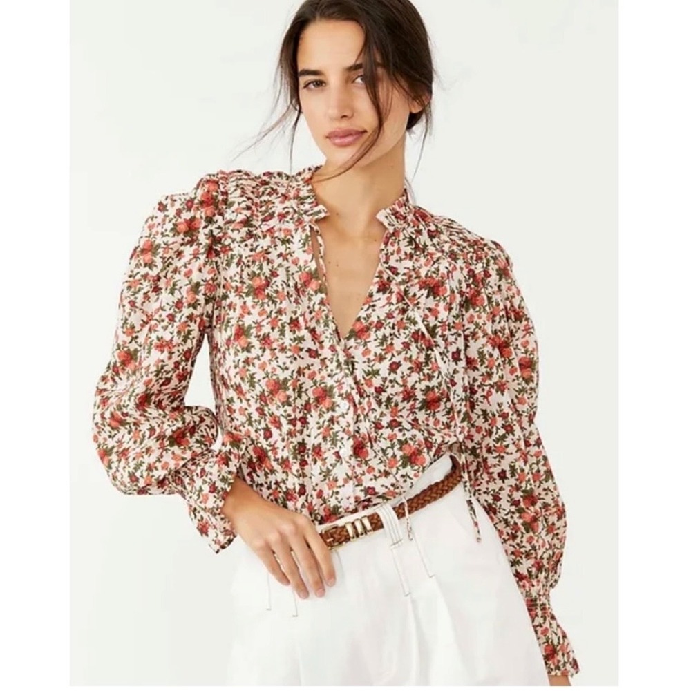 Free People Floral Meant to be Blouse Cotton Cottage Core Prairie Top XS